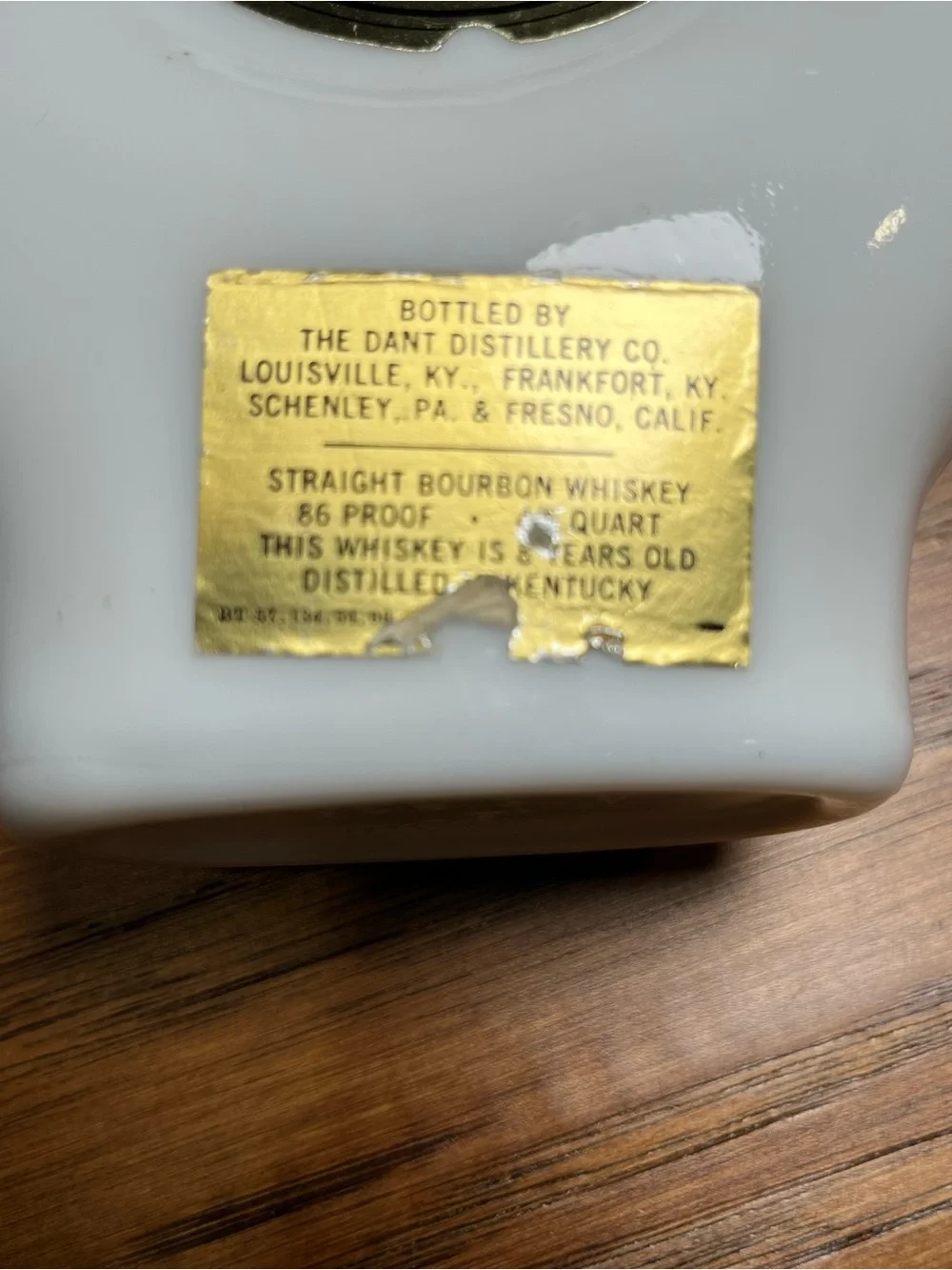 Vintage 1969 Dant Milk Glass Whiskey Decanter With Labels